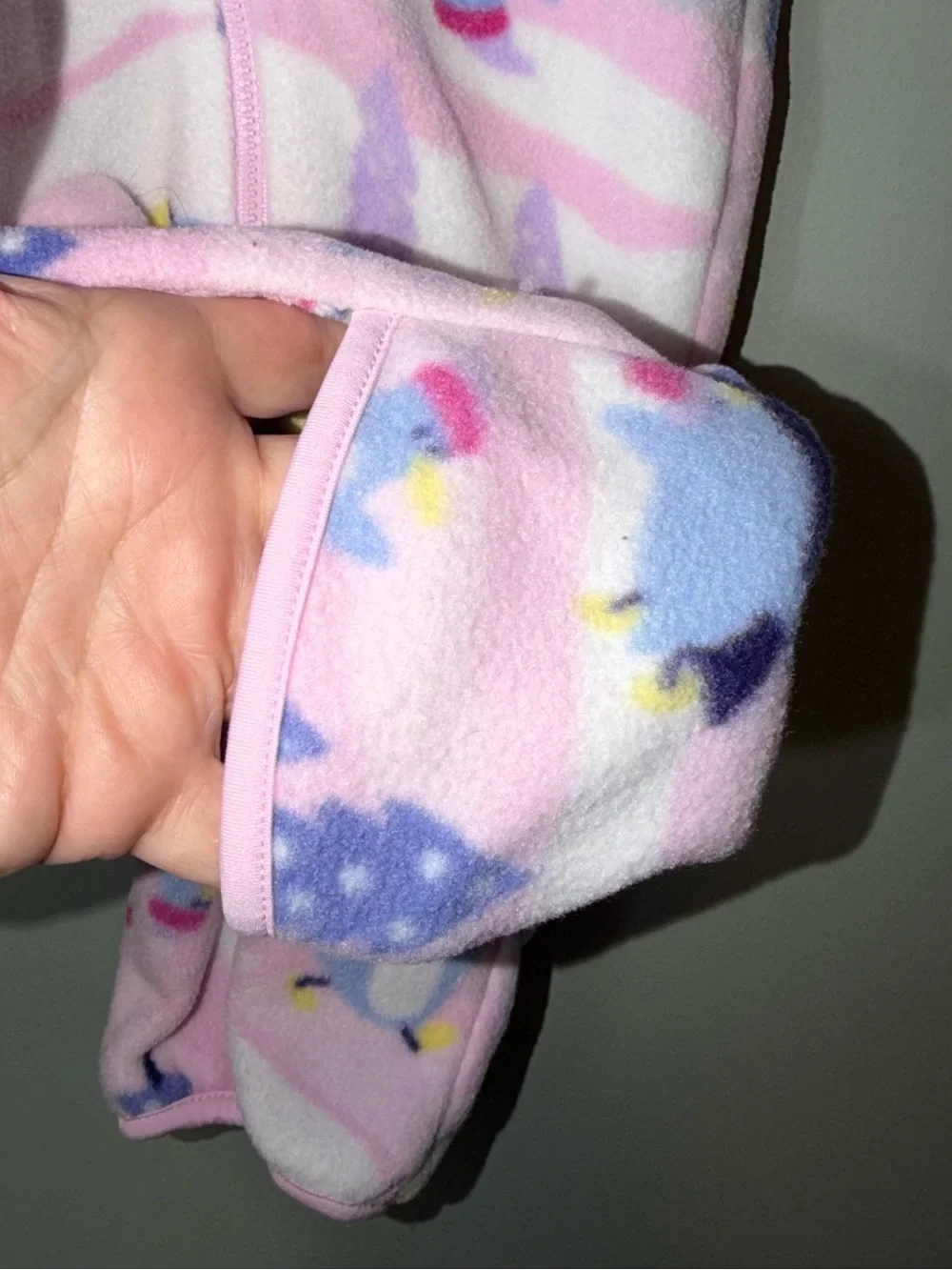 Columbia brand pink fleece hooded bunting penguin tree pattern 12 Months